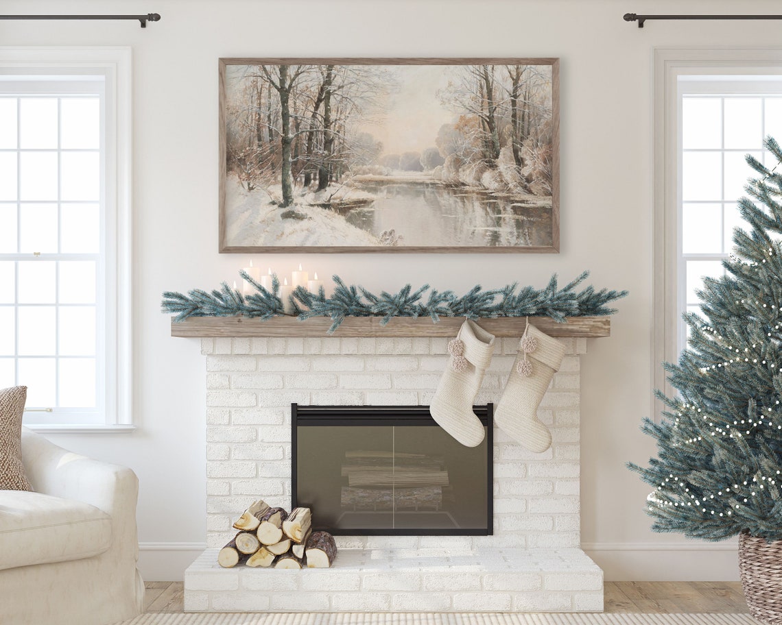 Snow Covered Winter Stream Bare Trees Misty Forest Vintage Art Poster - Image 2
