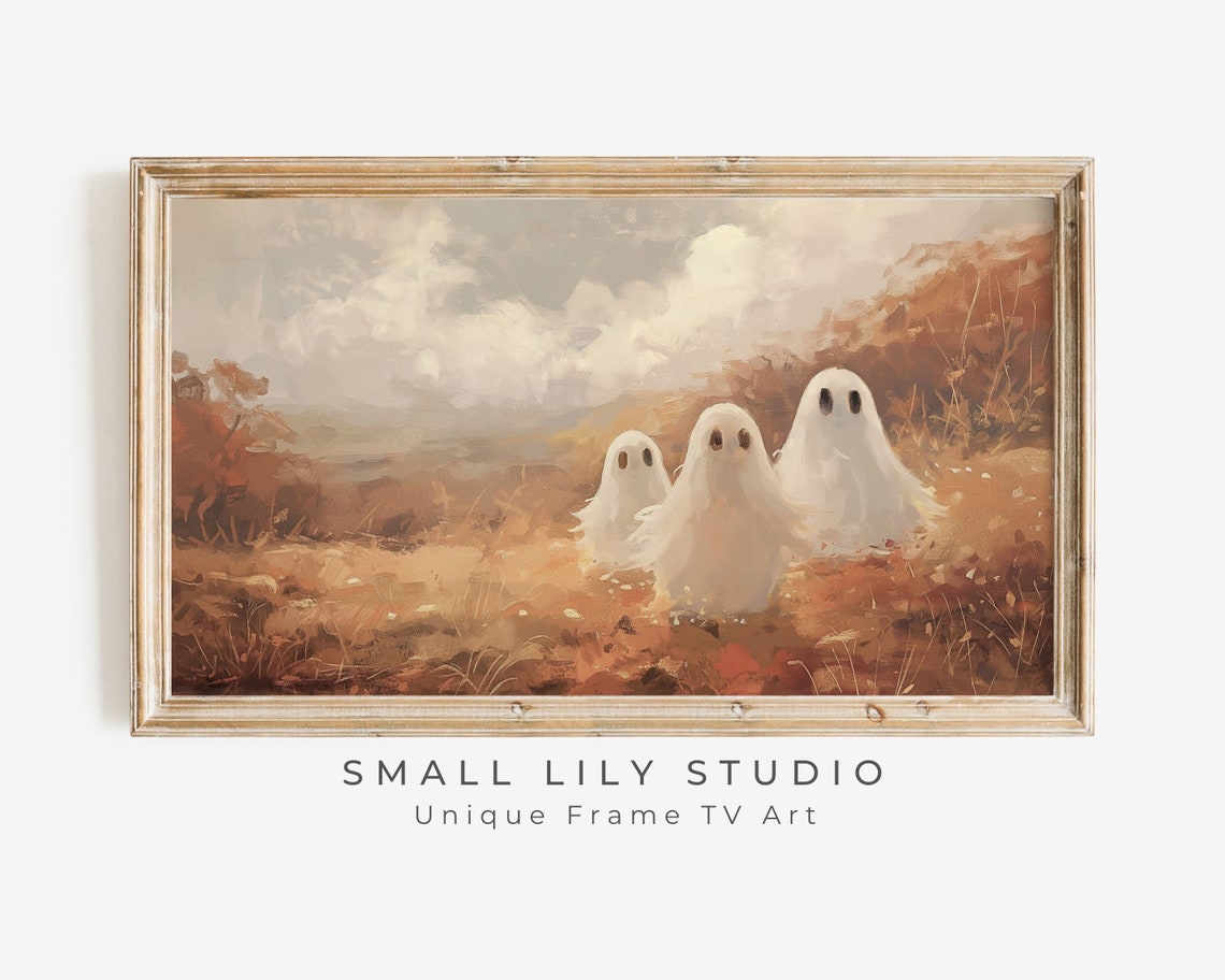 Ghost Family Autumn Field Landscape Misty Vintage Halloween Poster