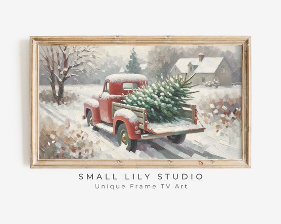 Red Truck With Pine Tree Christmas Art Print