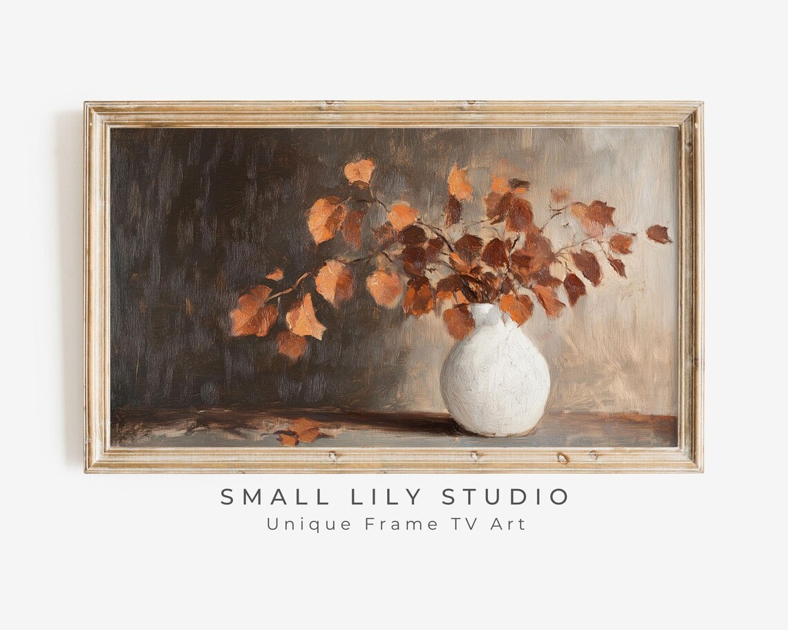 Fall Leaves In Vase, Vintage Farmhouse Art Print