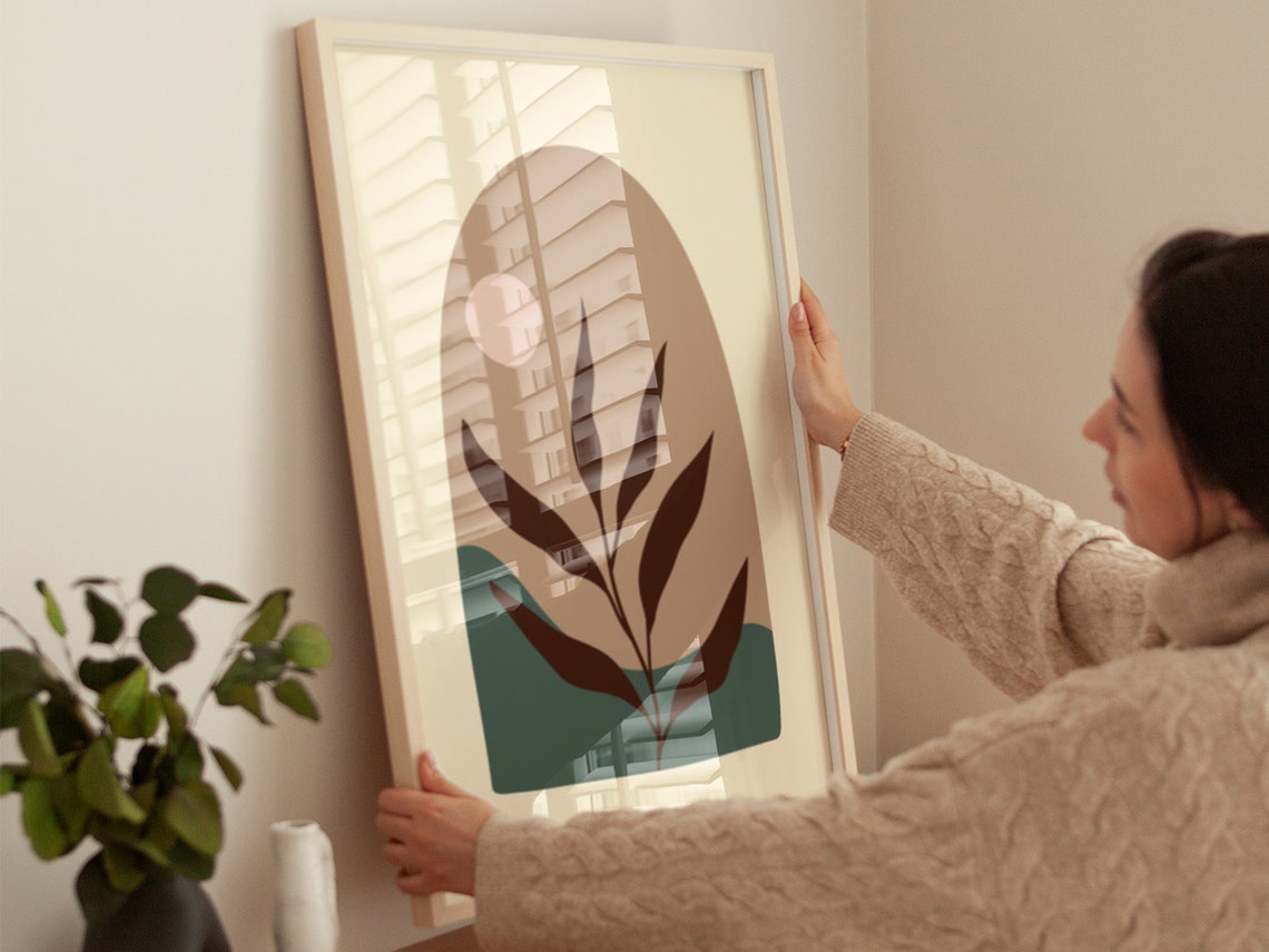 Cream Taupe Arch Botanical Leaf Abstract Minimalist Wall Poster - Image 4