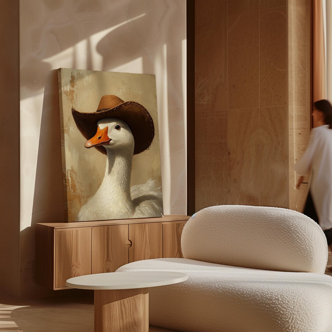 Cowboy Hat White Goose Portrait Funny Western Farmhouse Wall Art Print - Image 5