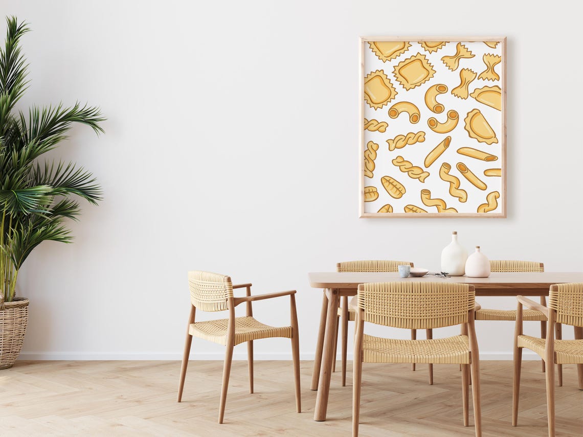Pasta Shapes Pattern White Background Playful Italian Kitchen Poster - Image 2