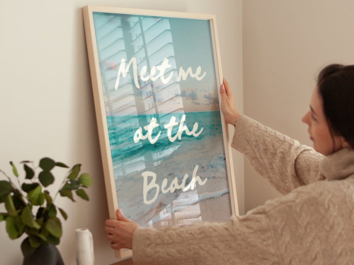 Meet Me At The Beach Ocean Waves Photo Script Romantic Art Poster - Image 3