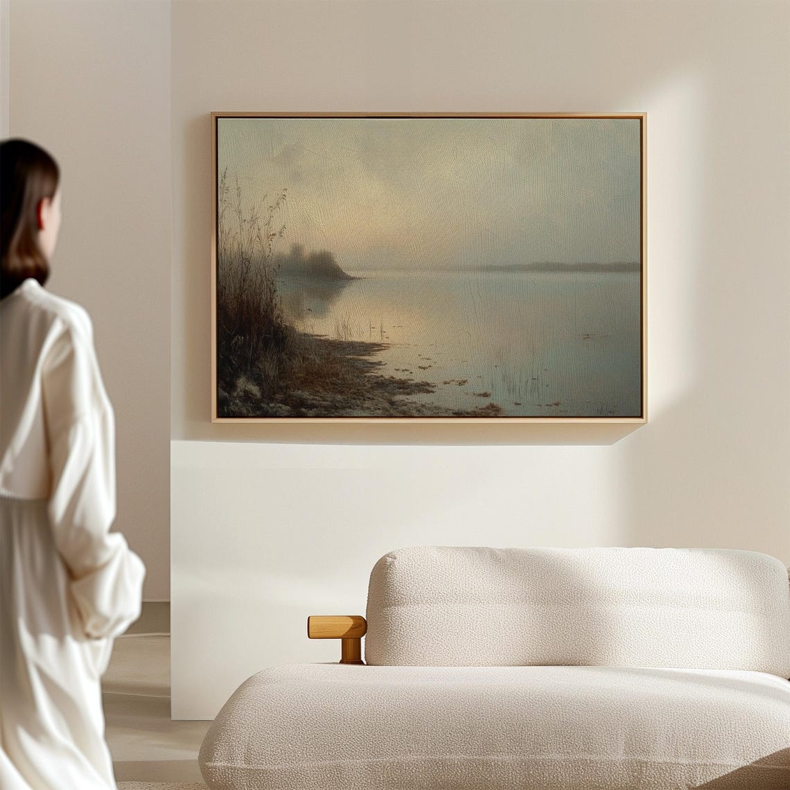 Serene Misty Lake At Dawn Tranquil Nature Landscape With Soft Reflections And Dreamy Atmosphere Wall Art Print - Image 2