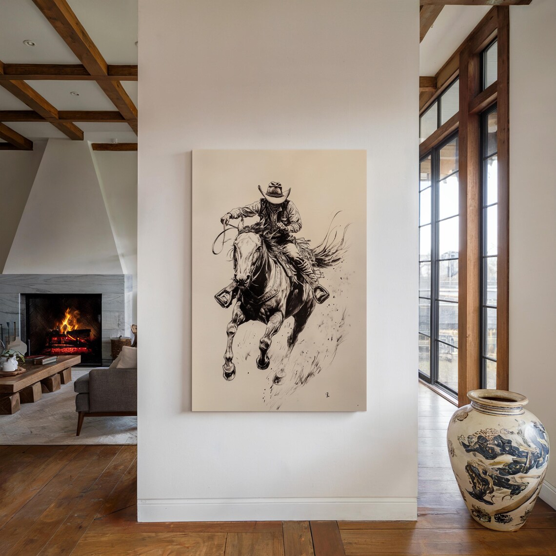 Fearless Cowboy Galloping, Western Rustic Ranch - Image 4