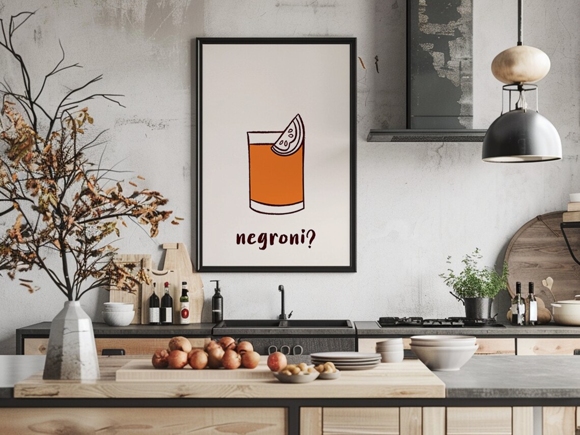 Negroni Orange Cocktail Hand Drawn Illustration Bar Cart Poster - Image 2