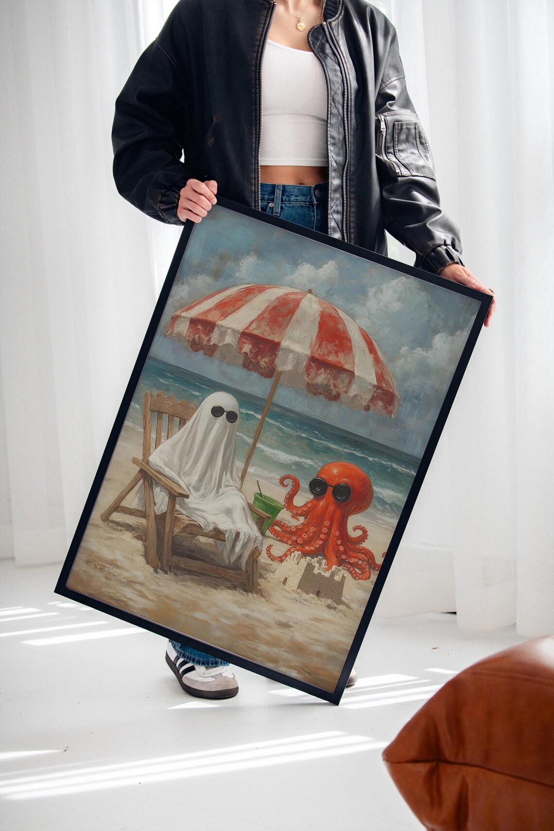 Ghost And Octopus At The Beach, Funny Summer Art Print - Image 3