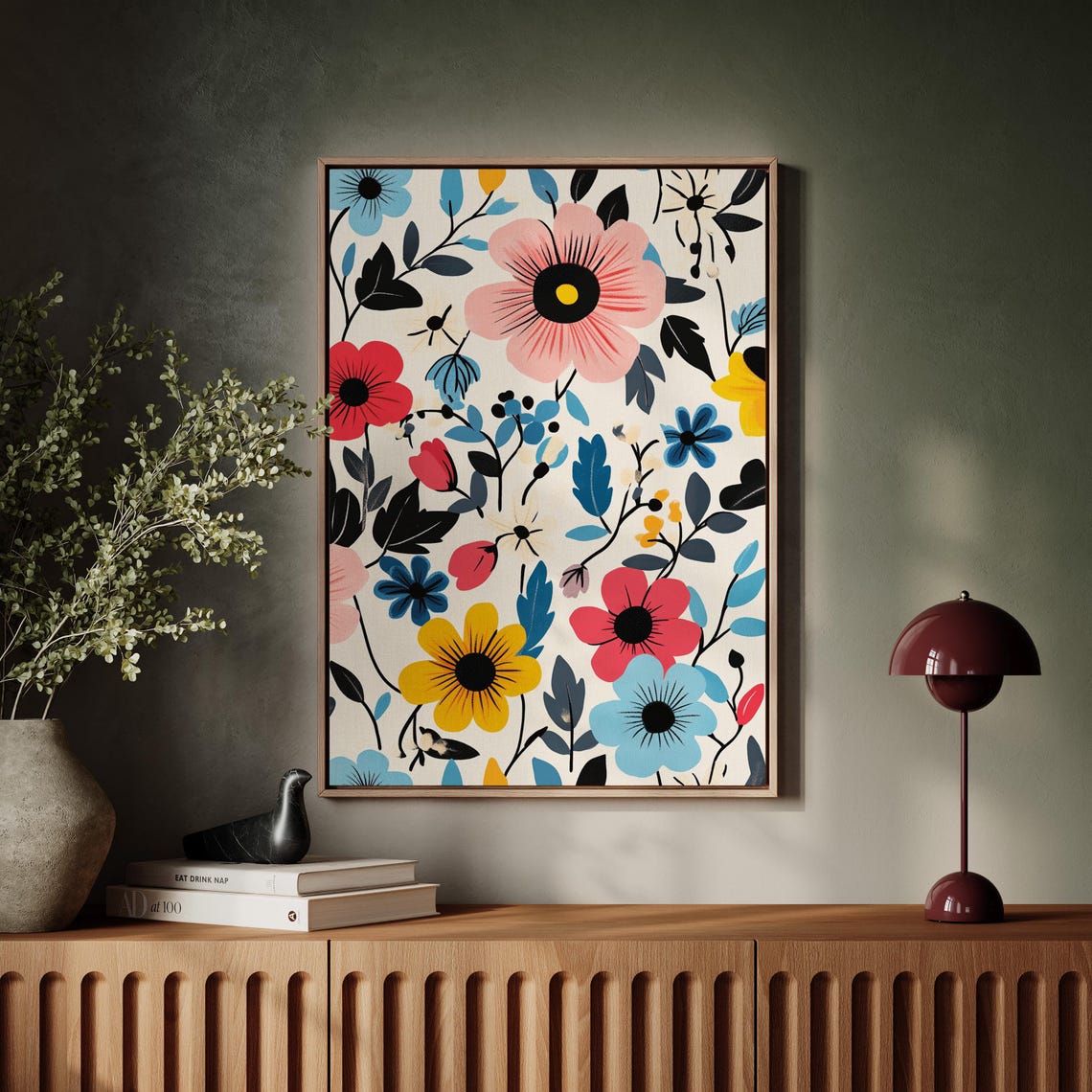 Vibrant Floral Blossoms Pink Red Yellow Blue Bold Botanical Poster - Image 3