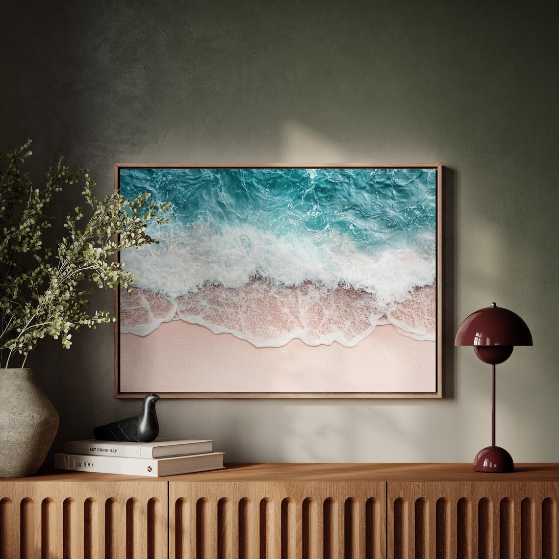 Pink Sand Beach Aerial Ocean Waves Coastal Minimalist Art Print - Image 5