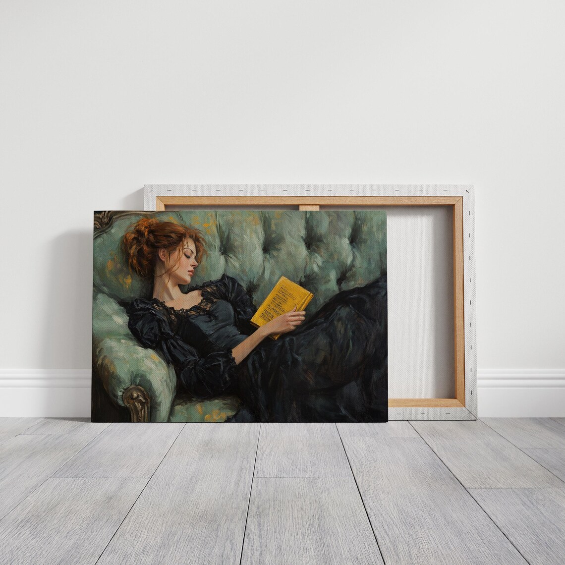 Woman Reading Black Dress Green Sofa Victorian Oil Painting Art Poster - Image 5