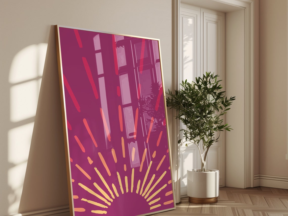 Purple Sunshine Rising Sun Rays Abstract Magenta Boho Poster