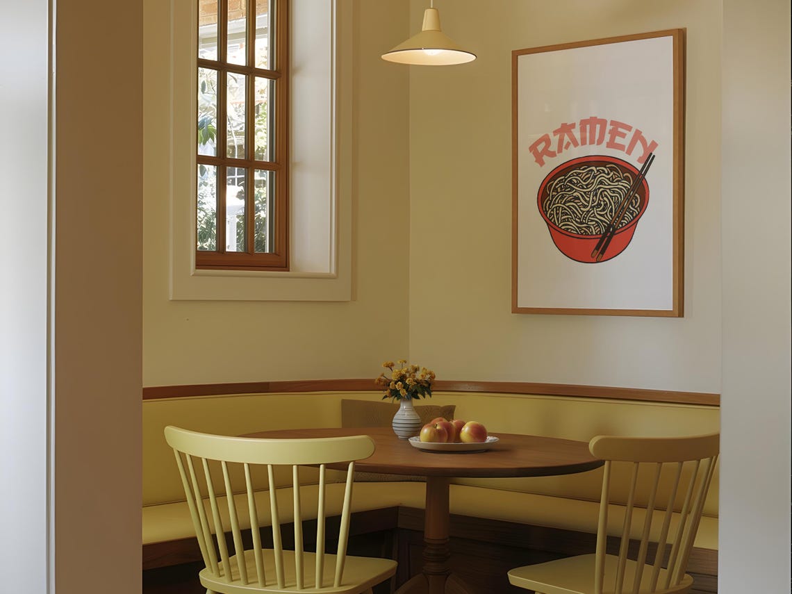 Red Ramen Bowl Retro Script Japanese Noodle Kitchen Wall Poster - Image 4