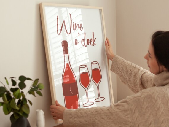 Wine O Clock Hand Lettered Bar Kitchen Quote Typography Poster