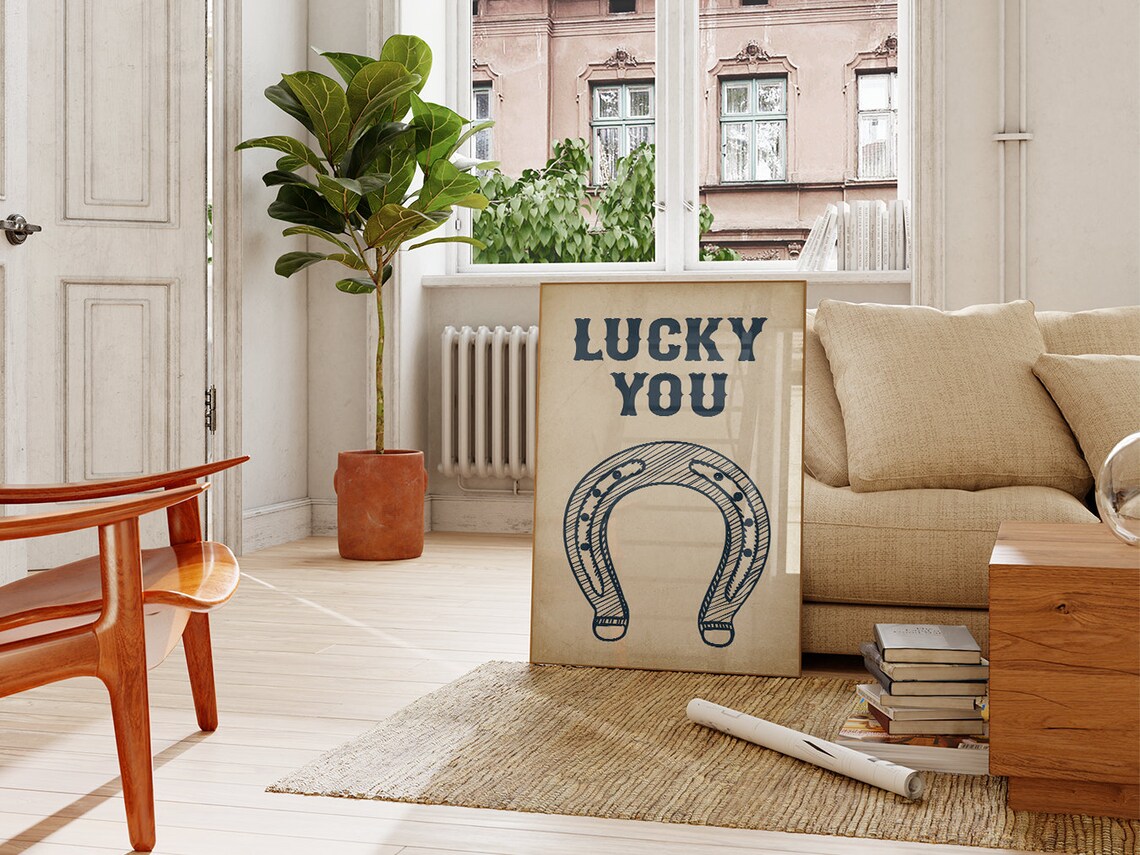 Lucky You Navy Horseshoe Vintage Western Positive Affirmation Art Poster - Image 4