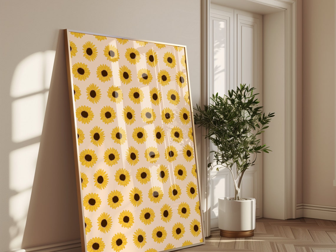 Sunflower Repeat Pattern Yellow Blooms Cream Botanical Wall Art