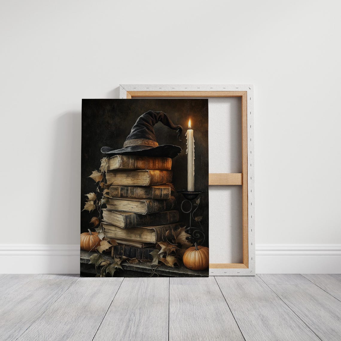 Witch Hat On Vintage Books Candlelit Halloween Gothic Art Print - Image 3