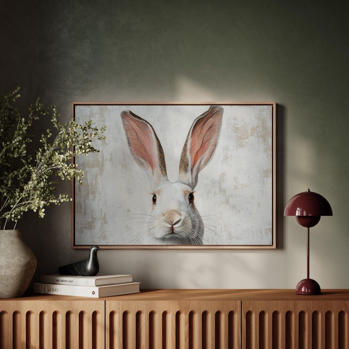 White Rabbit Front Portrait Soft Neutral Minimalist Farmhouse Print - Image 4