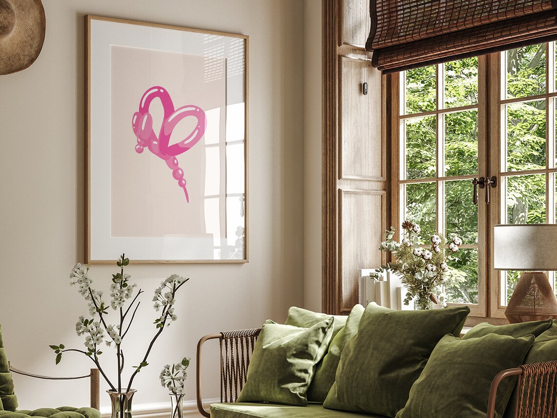 Pink Balloon Butterfly Minimalist Trendy Boho Kids Room Poster - Image 2