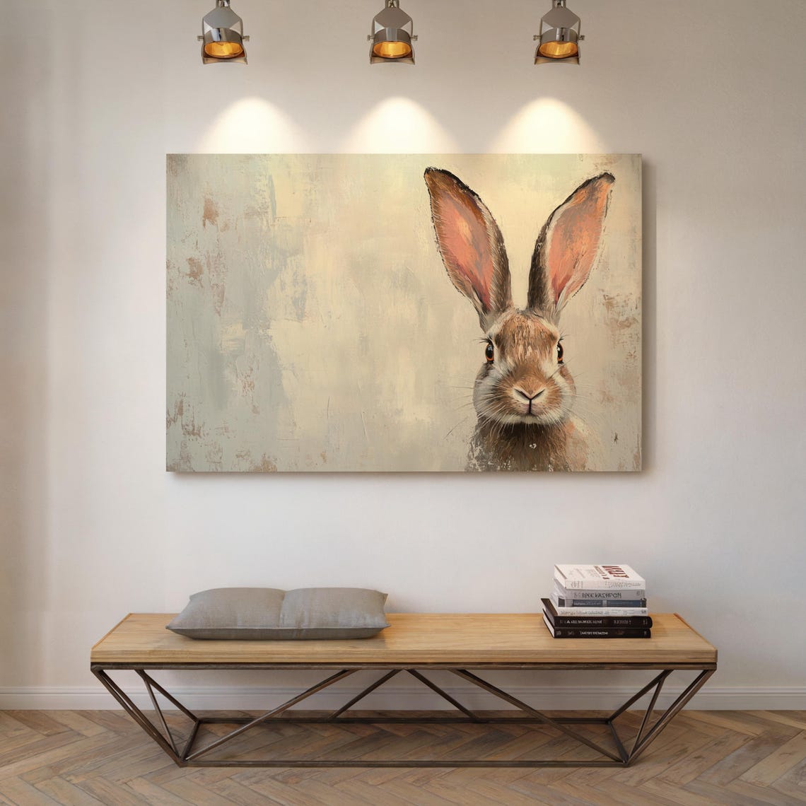 Curious Hare Peeking Portrait Rustic Neutral Farmhouse Rabbit Print - Image 5
