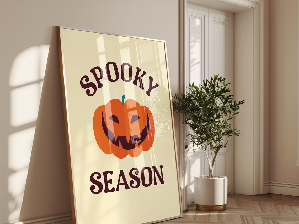 Retro Spooky Season Pumpkin Jack O Lantern Halloween Wall Art Poster - Image 2