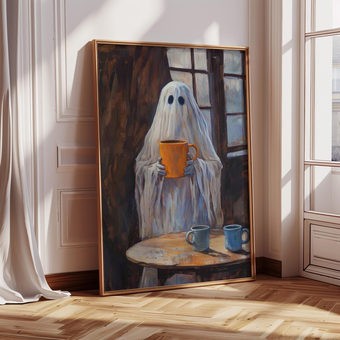 Ghost With Big Coffee Mug, Funny Kitchen Art - Image 3