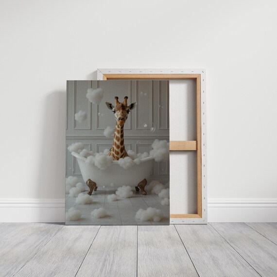 Whimsical Giraffe In Bathtub, Funny Bathroom Decor