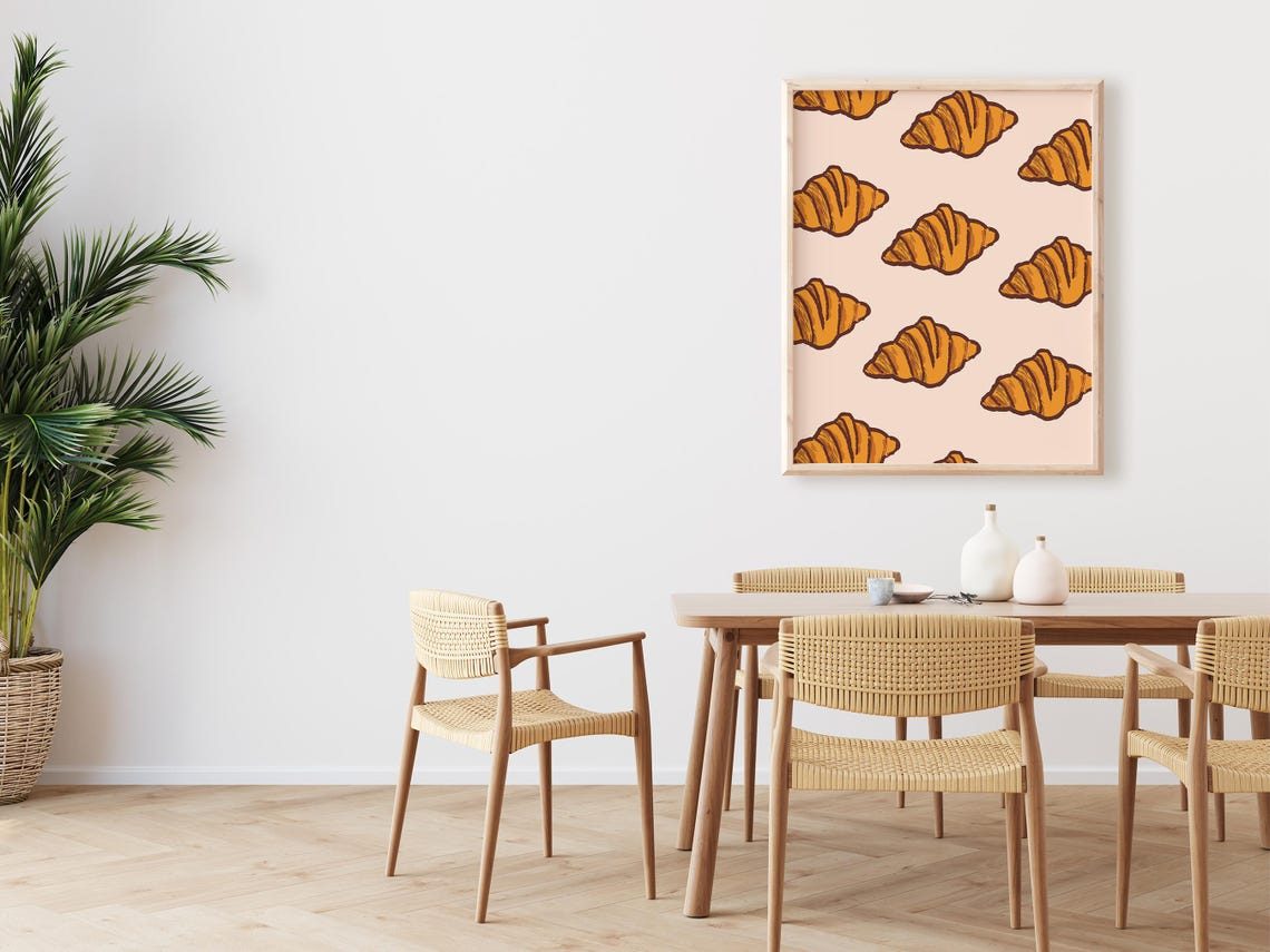 Golden Croissant Pattern Blush Pink French Bakery Kitchen Poster - Image 2