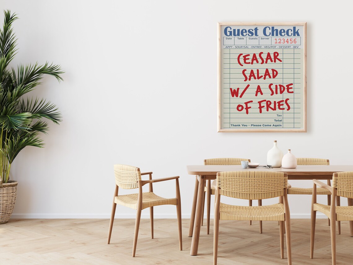 Guest Check Ceasar Salad With Fries Funny Red Kitchen Wall Art - Image 2