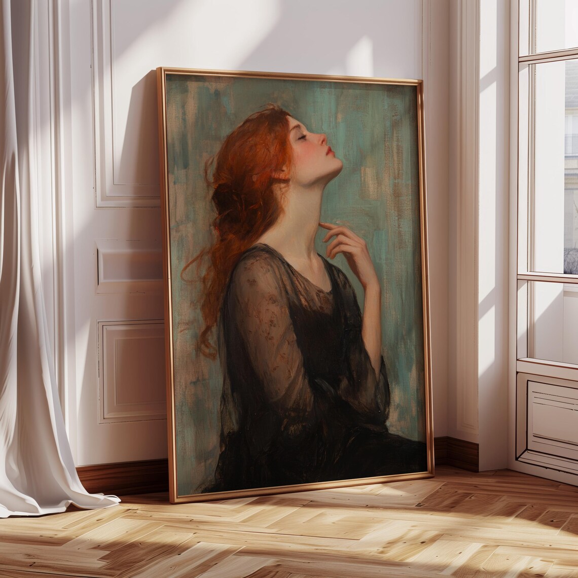 Elegant Redhead in Black Lace Romantic Classic Portrait Poster - Image 3