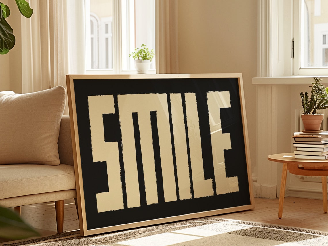 Smile Big Letter Typography Black White Minimalist Quote Wall Poster
