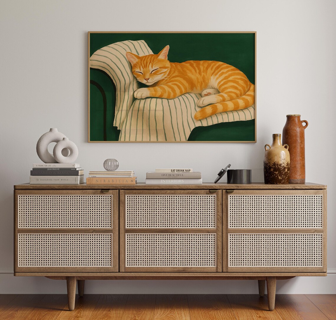 Orange Tabby Cat Sleeping, Cozy Feline Wall Decor - Image 2