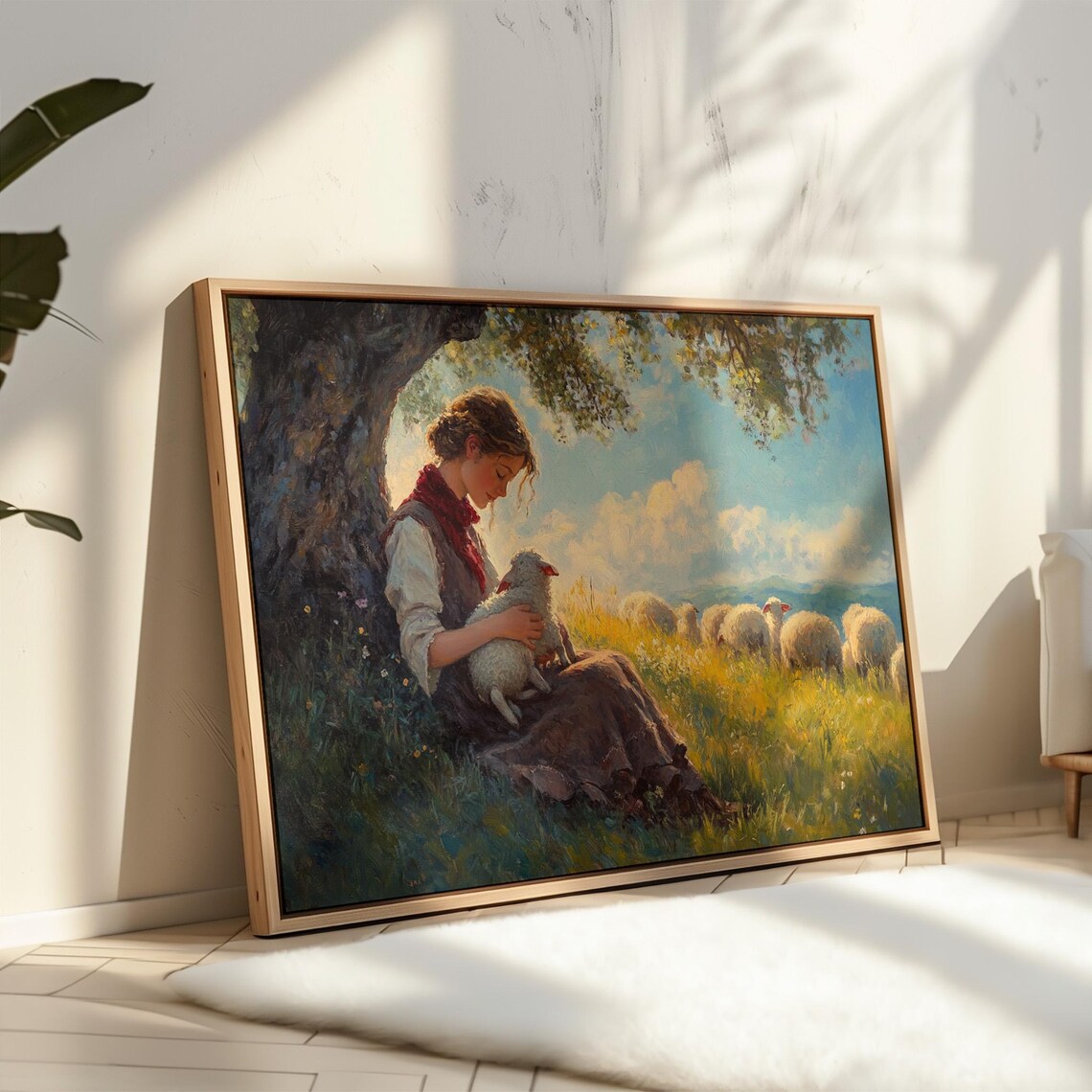 Shepherd Girl With Lamb, Pastoral Farm Scene - Image 4