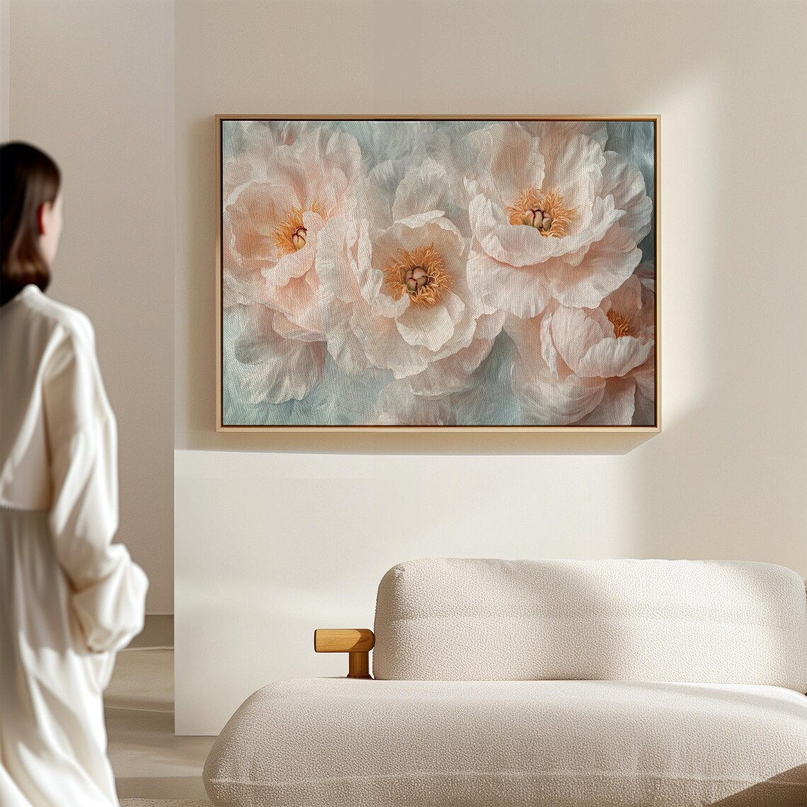 Blush Peony Pink Cream Soft Floral Botanical Romantic Flower Wall Art - Image 2
