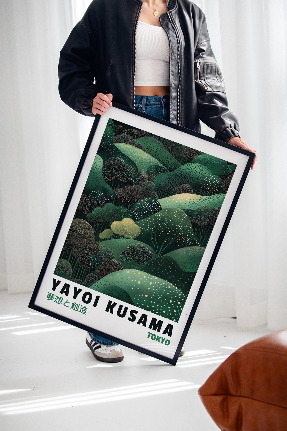 Yayoi Kusama Inspired Green Forest Print Modern Japanese Art Dotted Landscape Illustration Nature Wall Decor - Image 2