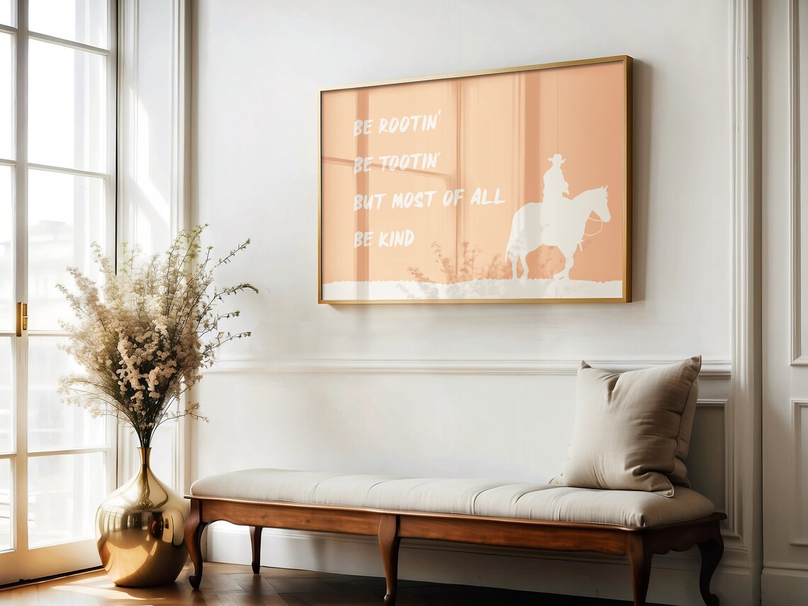 Be Rootin Be Tootin Be Kind Cowboy Silhouette Peach Quote Art Print - Image 2