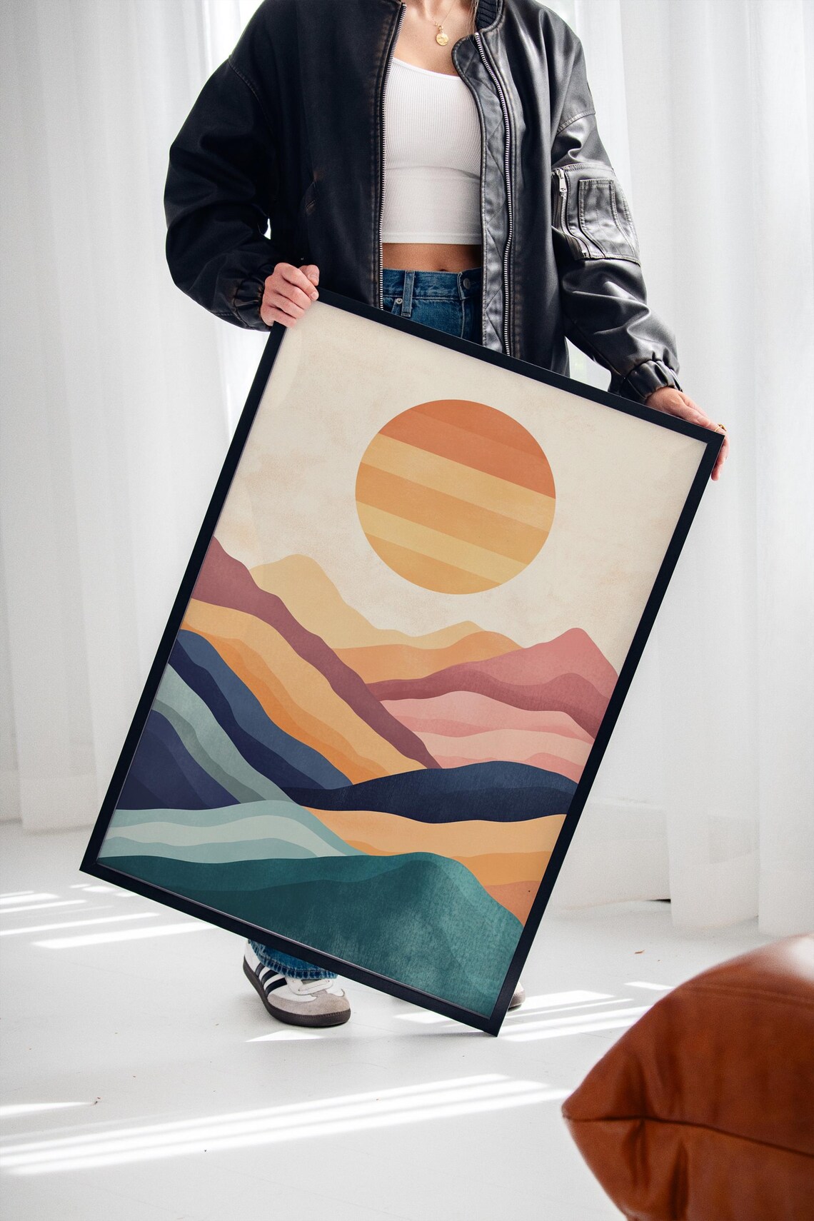 Modern Sunset Mountain Landscape, Minimalist Art Print - Image 2