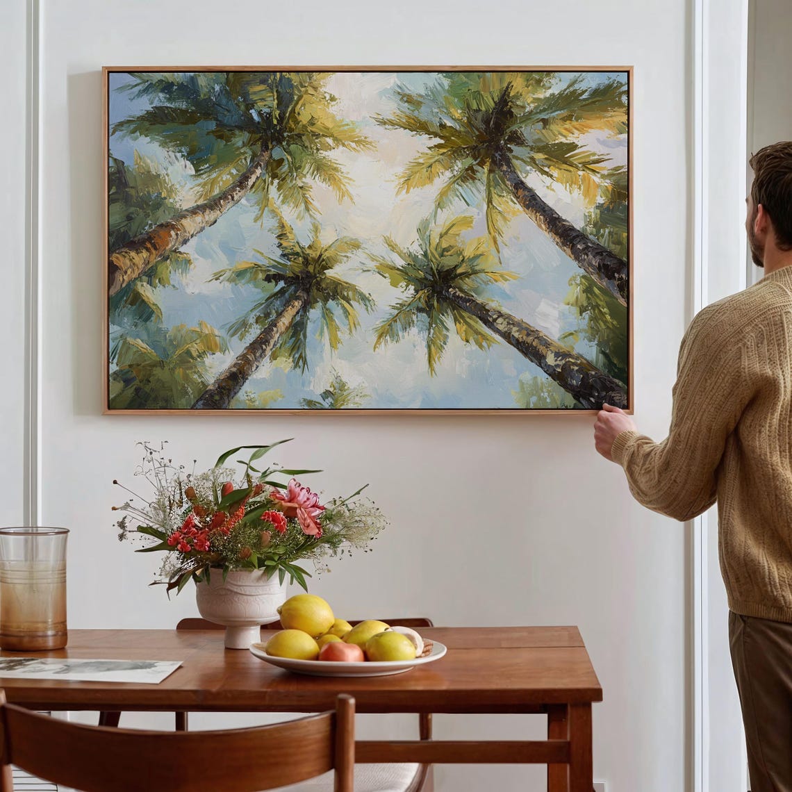 Sunlit Palm Tree Canopy Oil Painting Tropical Paradise Wall Poster - Image 3