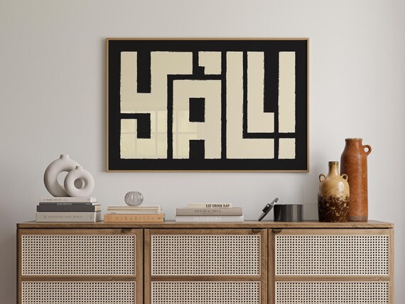 Yall Typography Wall Art Bold Black And White Southern Charm Poster Modern Rustic Home Decor Fun Text Art For Living Room