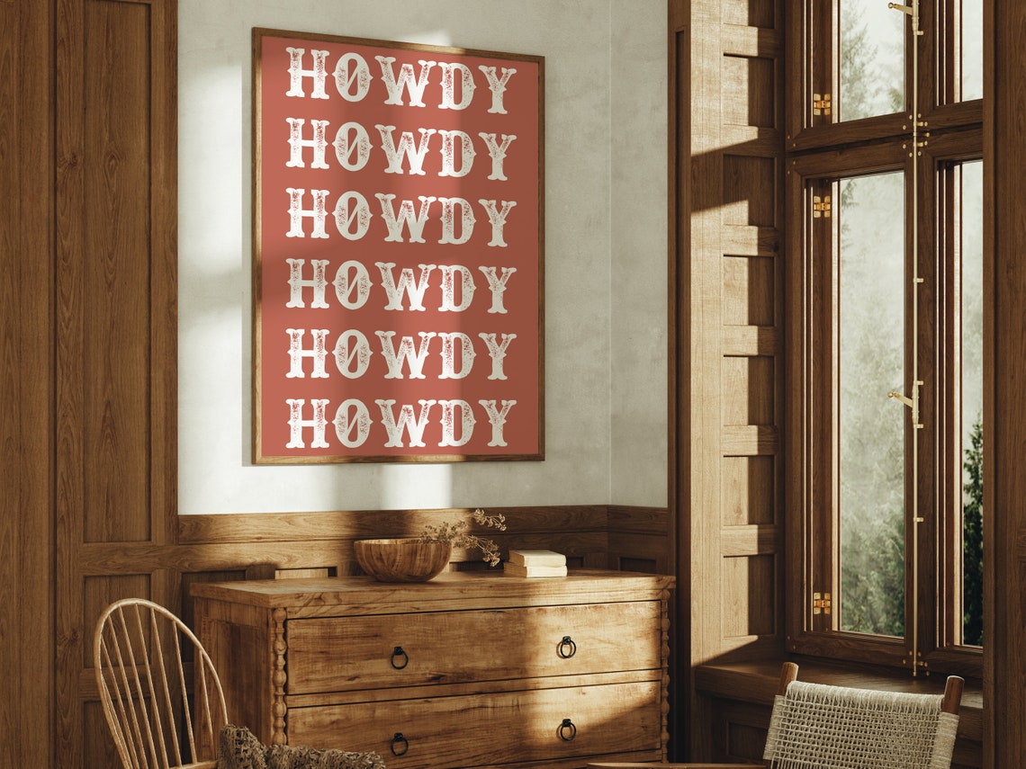 Howdy Repeated Western Typography Rust Red Cowboy Wall Art Poster - Image 4