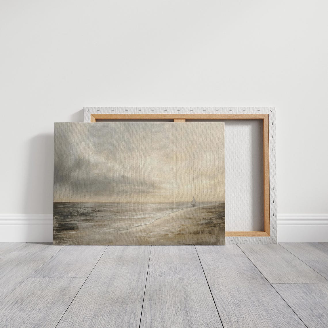 Tiny Sailboat On Vast Hazy Sea Minimalist Atmospheric Coastal Poster - Image 4