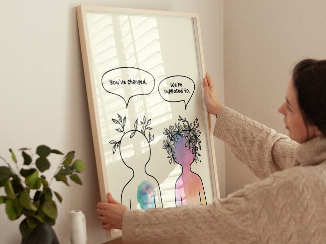 Youve Changed Were Supposed To Floral Crown Line Art Growth Poster - Image 4