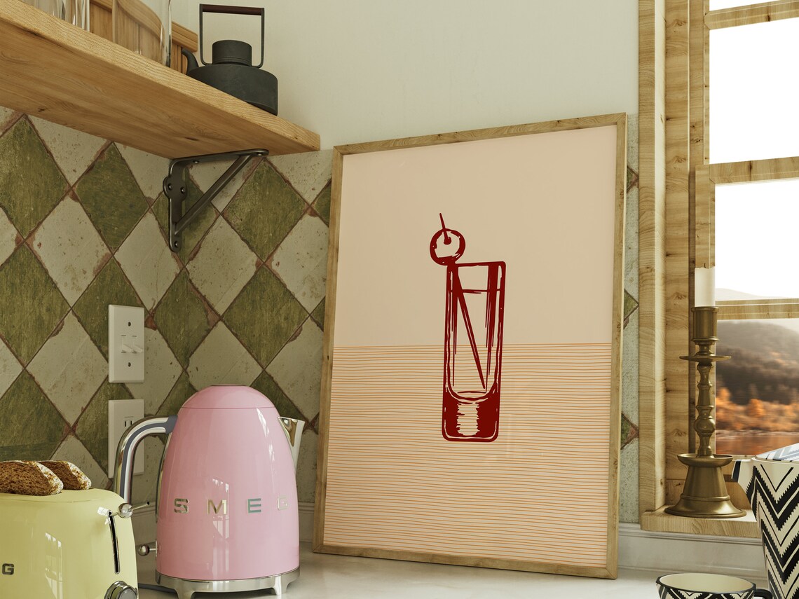 Boho Cocktail Art, Boho Minimalist Modern Art