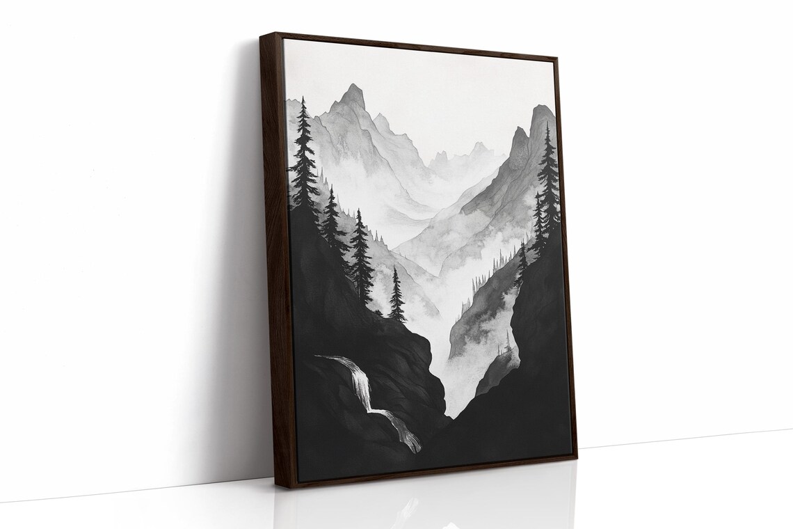 Mountain Misty Forest Landscape, Minimalist Nature Illustration - Image 4
