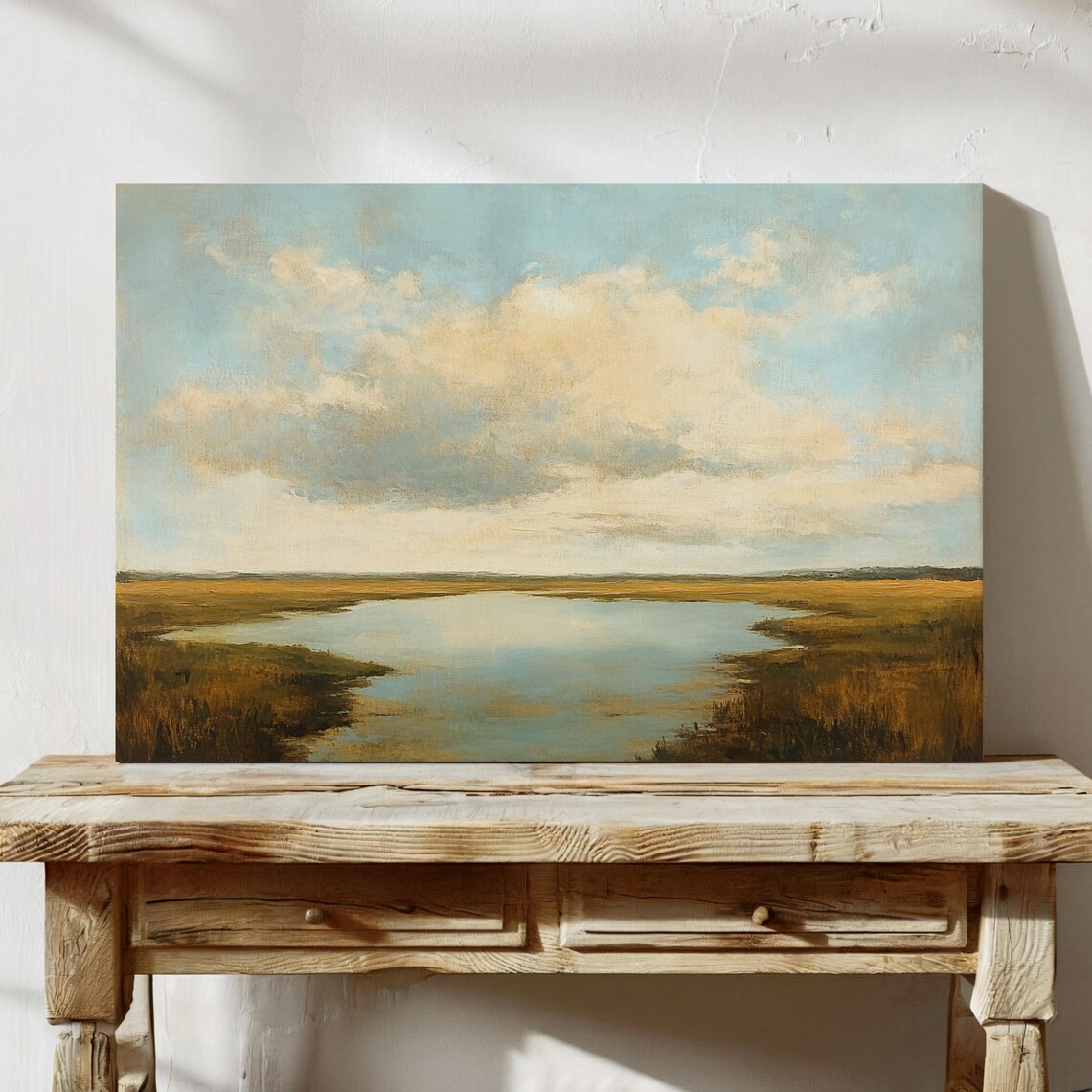 Golden Marshland Landscape, Tranquil Rustic Decor - Image 5
