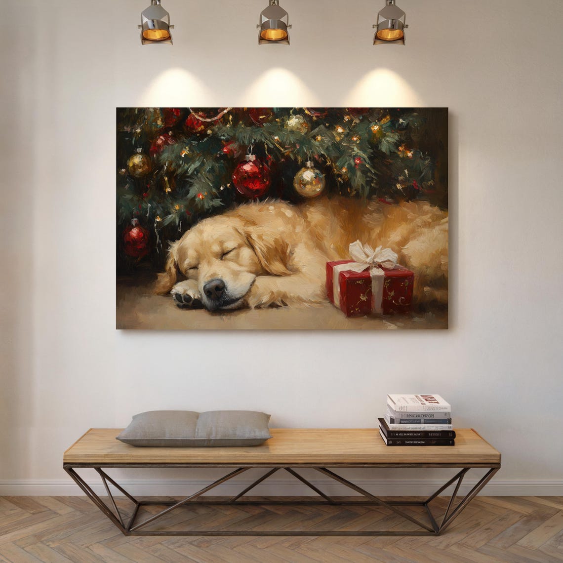 Golden Retriever Puppy Sleeping Under Christmas Tree Gift Poster - Image 2