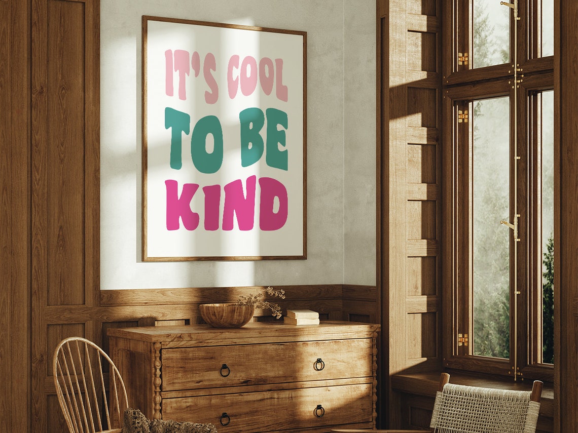 Its Cool To Be Kind Pastel Retro Lettering Inspirational Wall Art - Image 2
