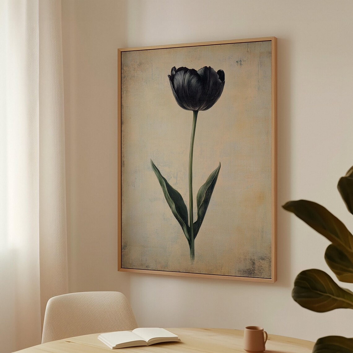 Minimalist Black Tulip, Elegant Botanical Print