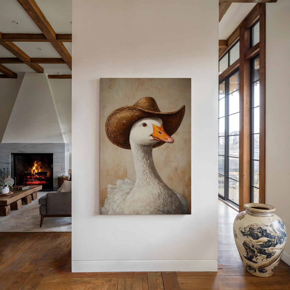 White Goose Cowboy Hat Portrait Funny Western Ranch Wall Art Poster - Image 4