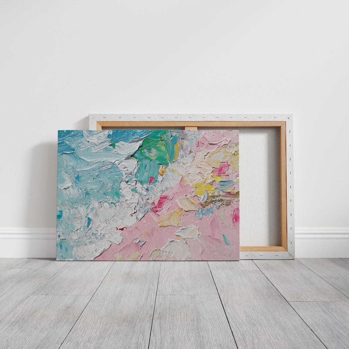 Abstract Pastel Palette Knife Pink Blue Yellow Textured Art Poster - Image 5